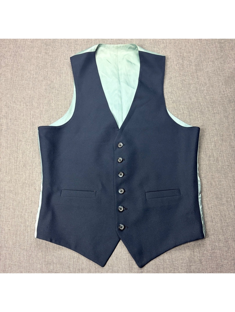 Vintage Reversible Men's Formal Vest Navy Blue and Checkered Pattern size 41